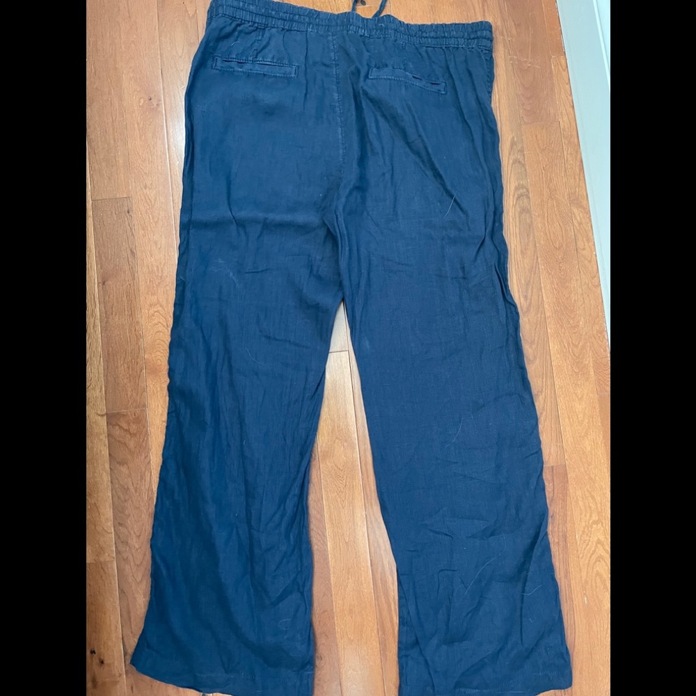 Linen tie waist pants-navy blue